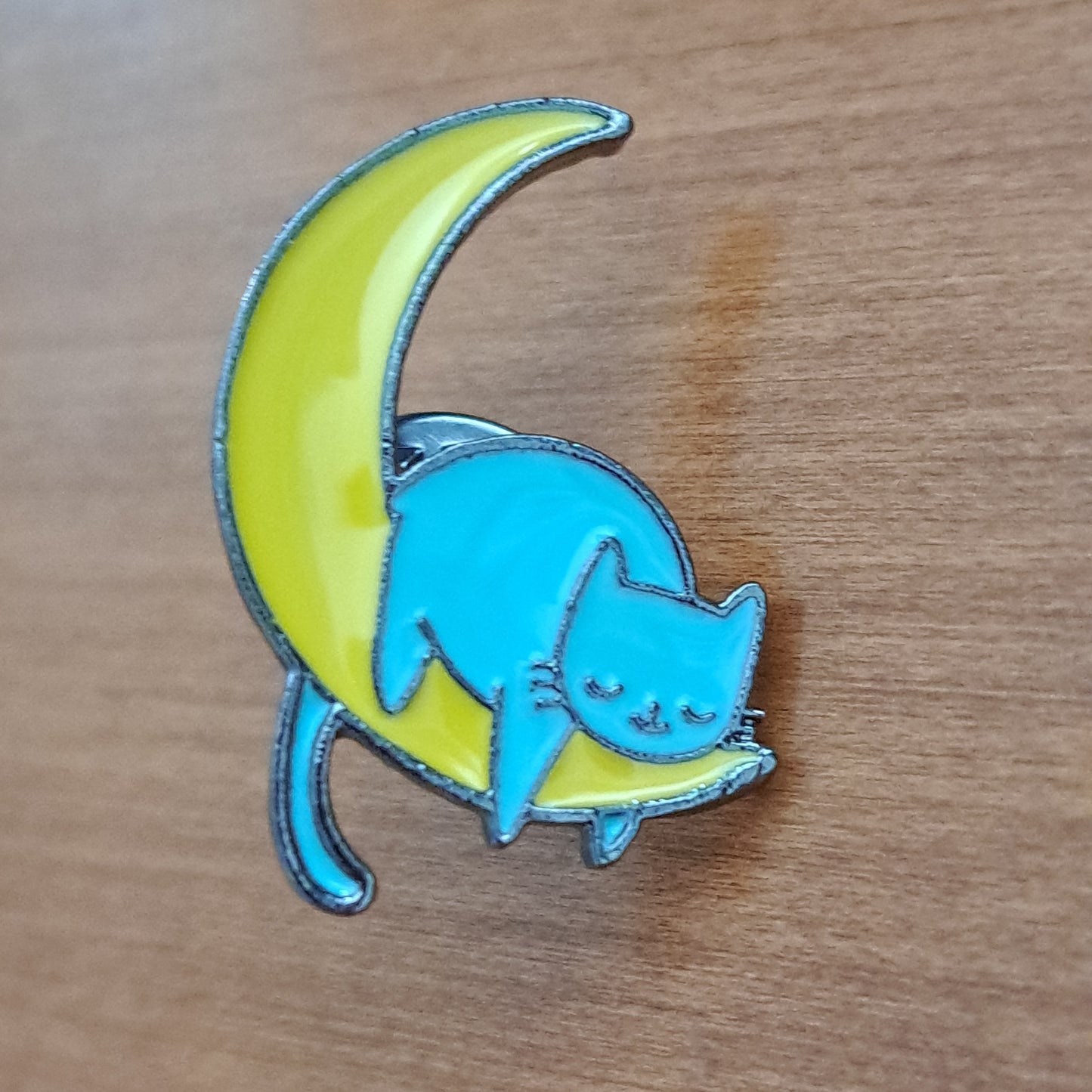 Blue Cat Sleeping on Moon Pin