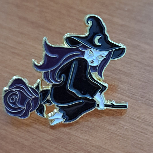 Witch Flying on Rose Pin