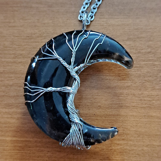 Moon Necklace - Black Obsidian