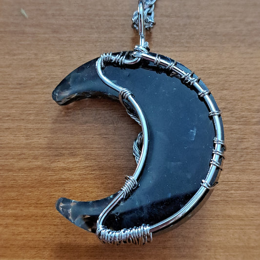 Moon Necklace - Black Obsidian