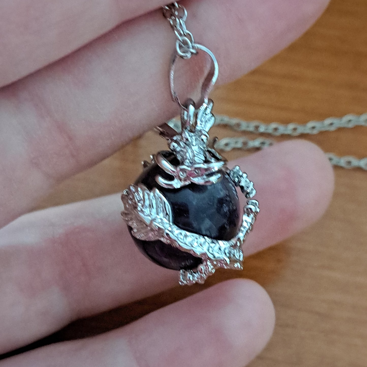 Dragon Wrapped Amethyst Round Necklace