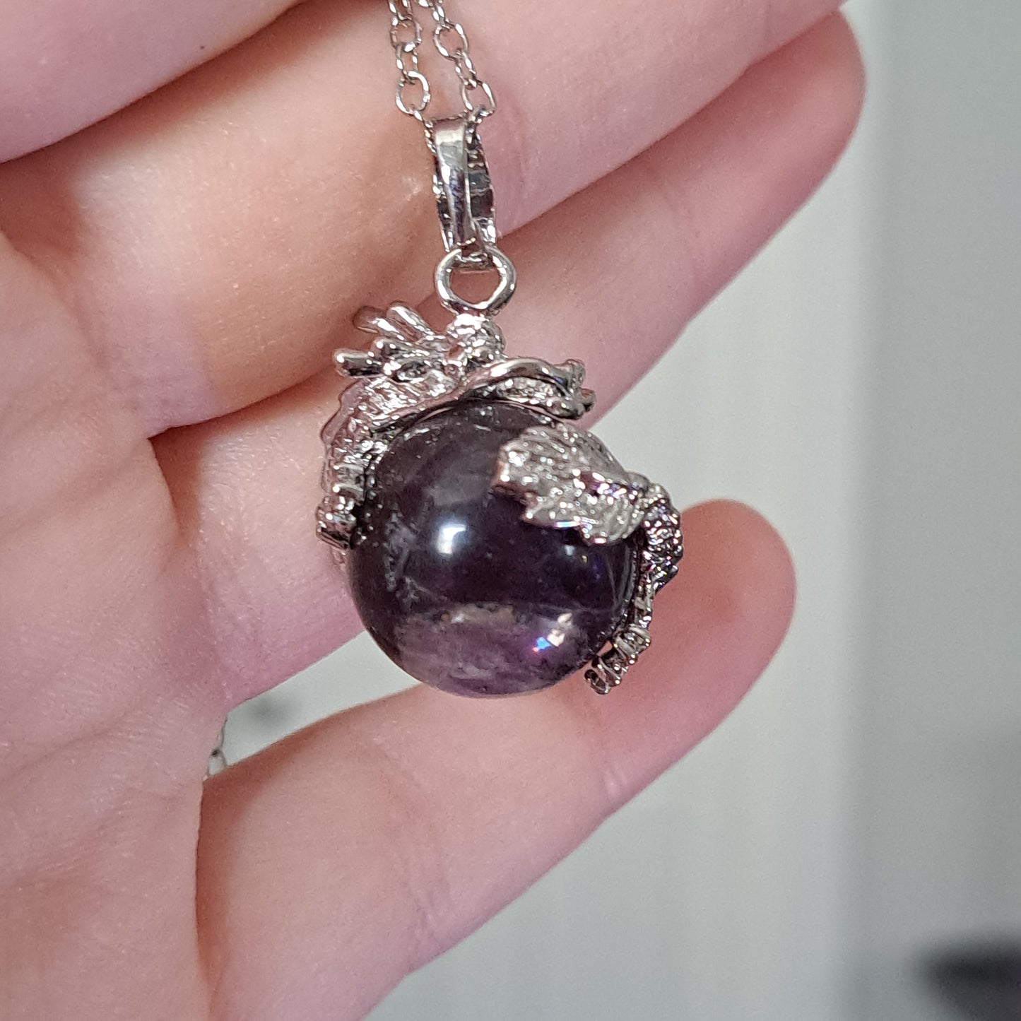 Dragon Wrapped Amethyst Round Necklace