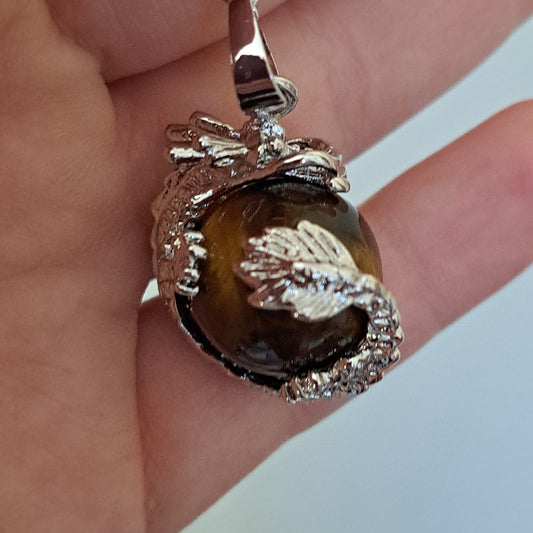 Dragon Wrapped Tigers Eye Round Necklace