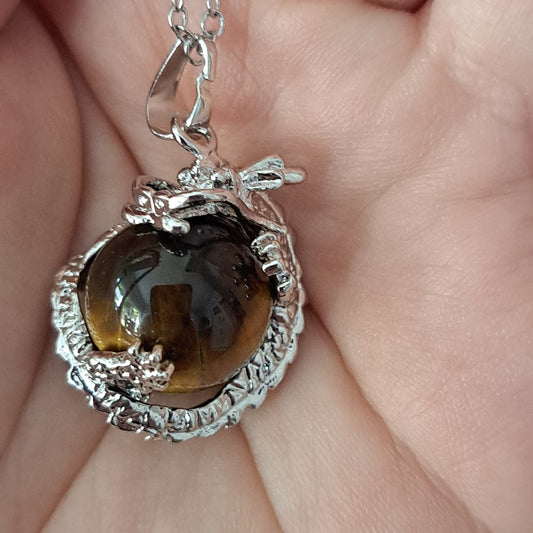 Dragon Wrapped Tigers Eye Round Necklace