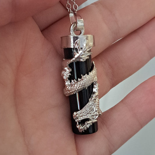 Dragon Wrapped Black Agate Necklace