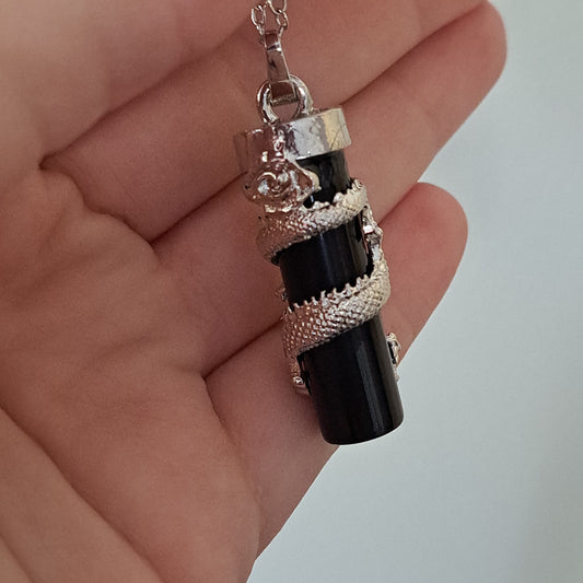 Dragon Wrapped Black Agate Necklace