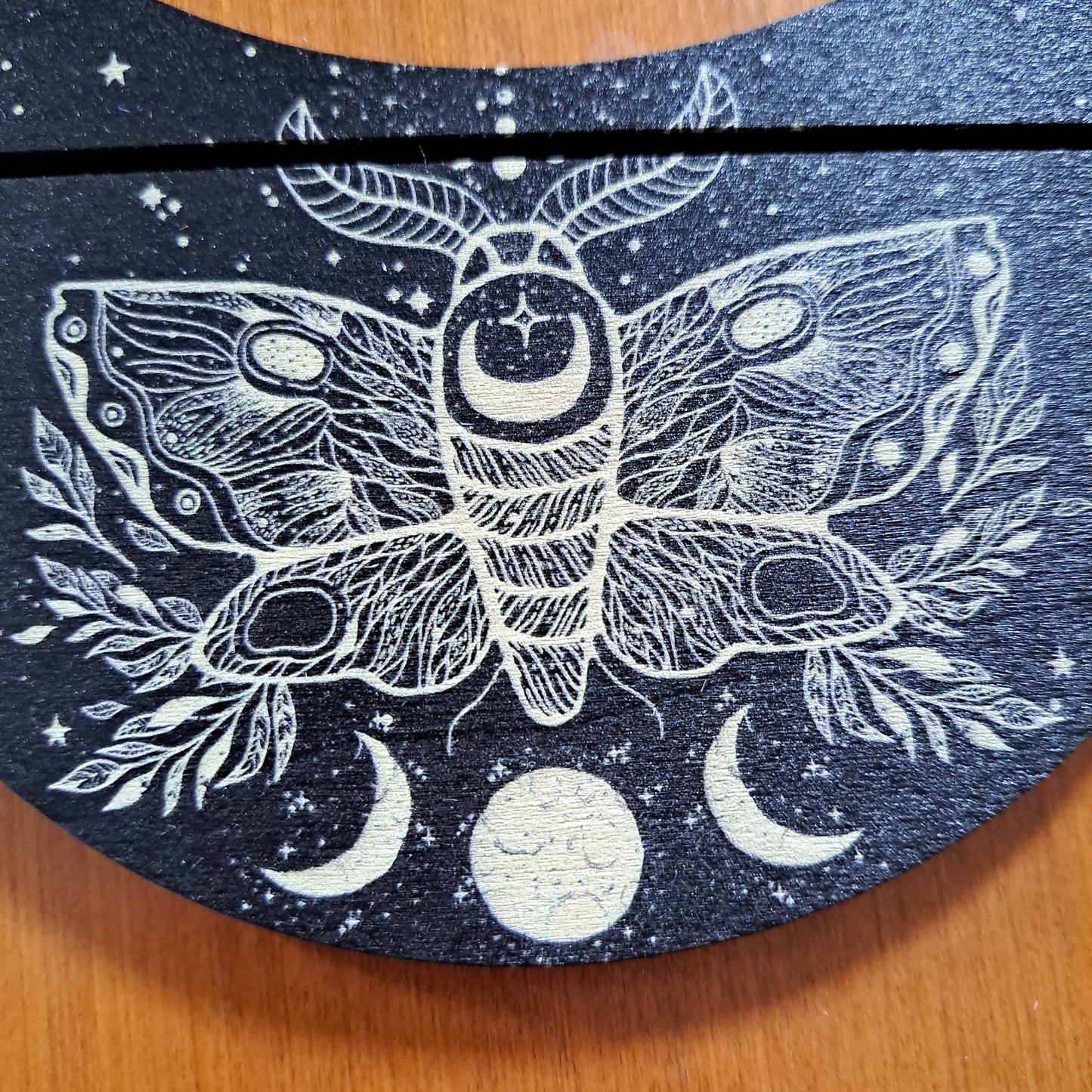 Card Stand, Card Holder, Card Board - Wooden Half Moon, Moth