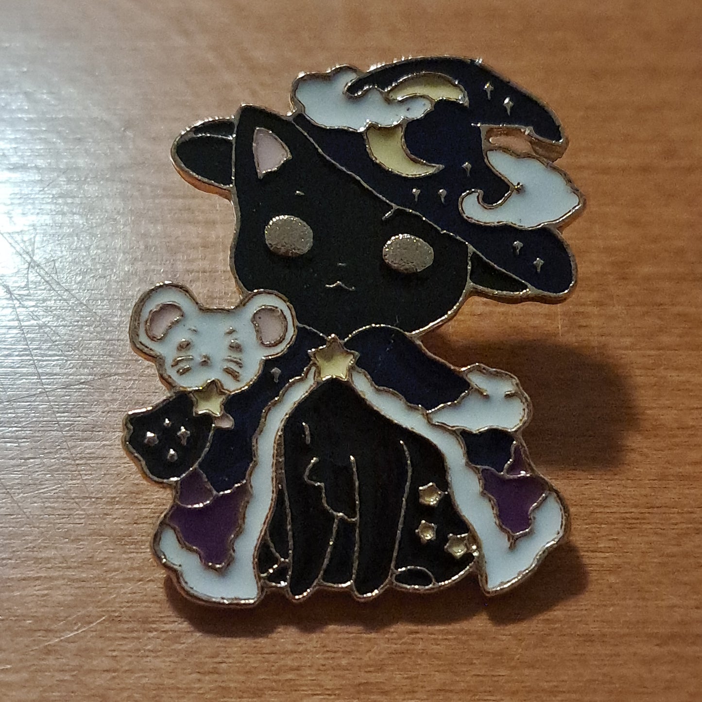 Cat with Mouse Black & Purple Cloak & Hat Pin