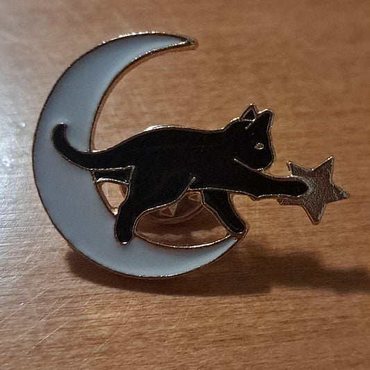 Cat on Moon Reaching for Star Pin