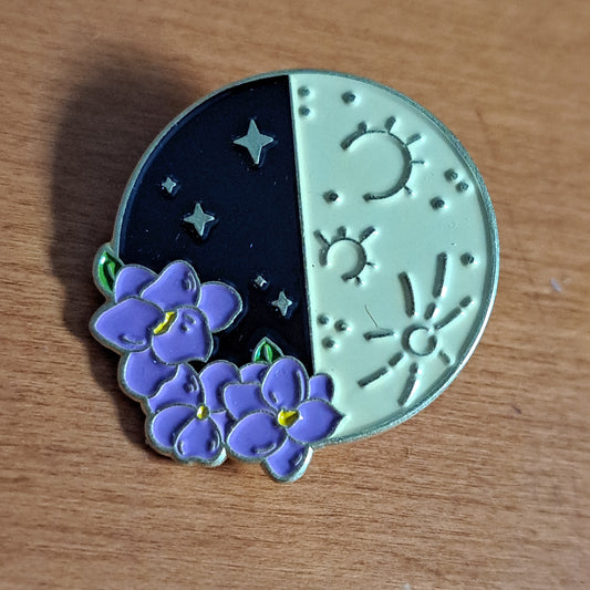 Moon Phase with Purple Flowers Pin