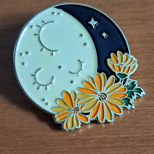 Moon Phase with Orange Flowers Pin