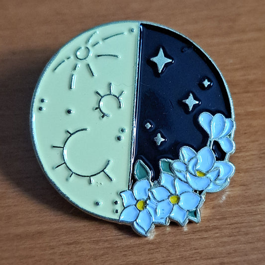 Moon Phase with White Flowers Pin