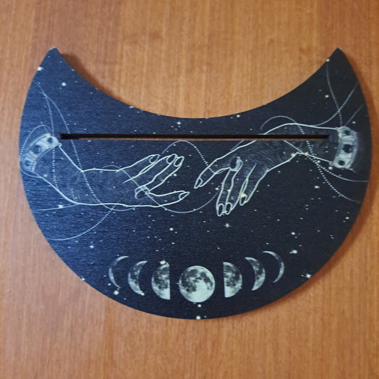 Card Stand, Card Holder, Card Board - Wooden Half Moon, Moon Phase/Hands