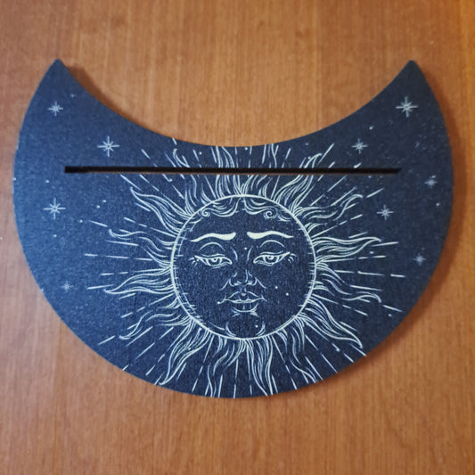 Card Stand, Card Holder, Card Board - Wooden Half Moon, Sun Design