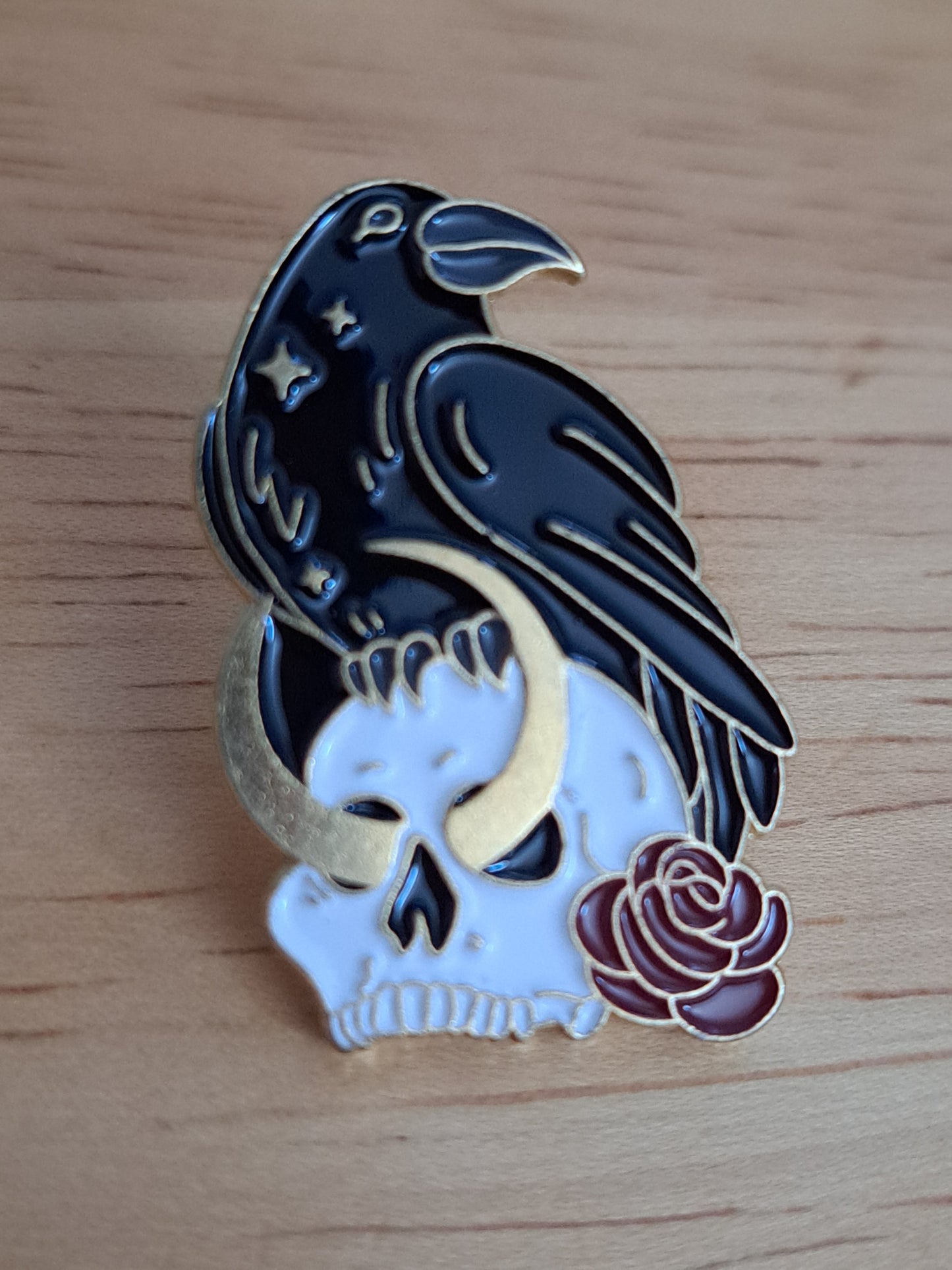 Crow & Skull Moon Pin