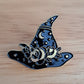 Witch Hat Moon Pin - black small with flowers