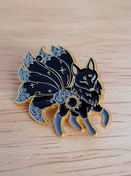 Moon Phase Animal Pin - Black Ninetailed Fox