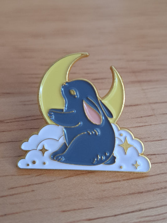 Rabbit With Moon Pin - Blue