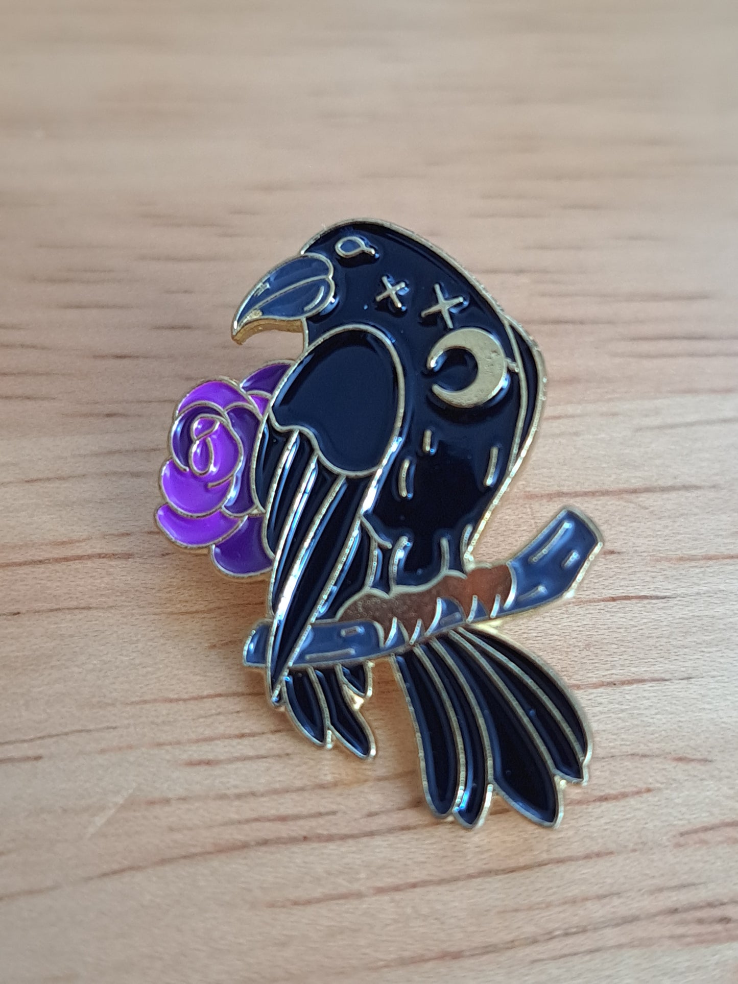 Crow on Branch Moon Pin