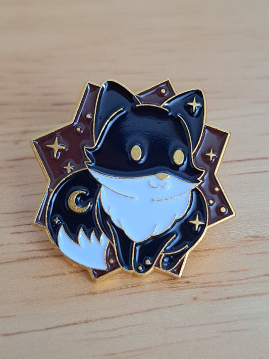 Cute Animal Moon Pin - Black