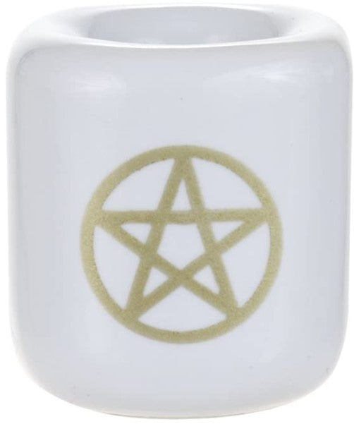 Ceramic Chime Candle Holder - White with Gold Design