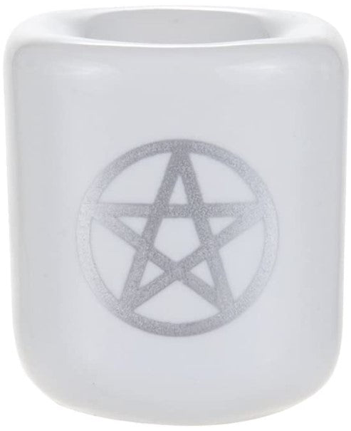 Ceramic Chime Candle Holder - White with Silver Design