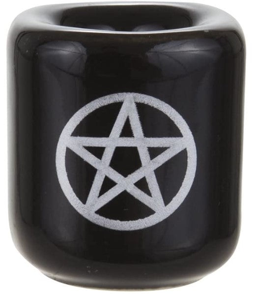 Ceramic Chime Candle Holder - Black with Silver Design