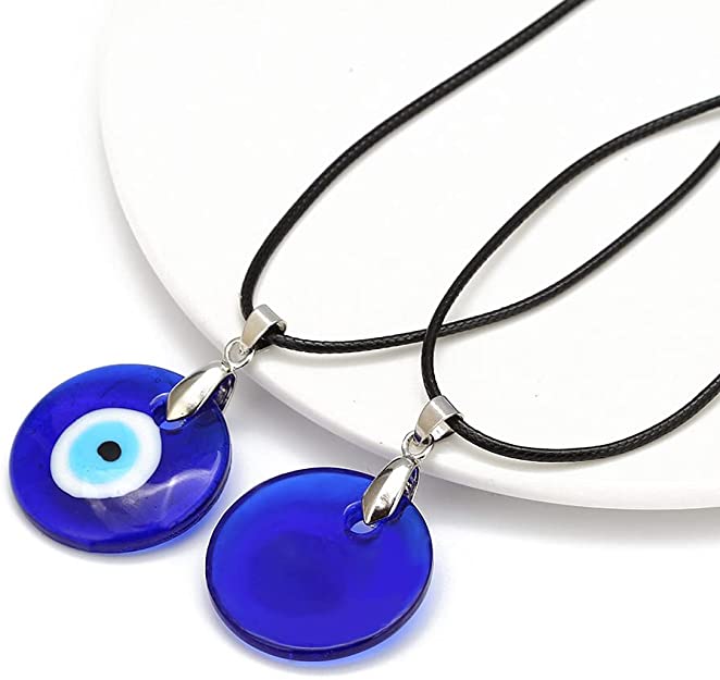 Nazar Charm, Evil Eye Protection Necklace Glass Leather Rope Chain Turkish Protact Lucky Necklace