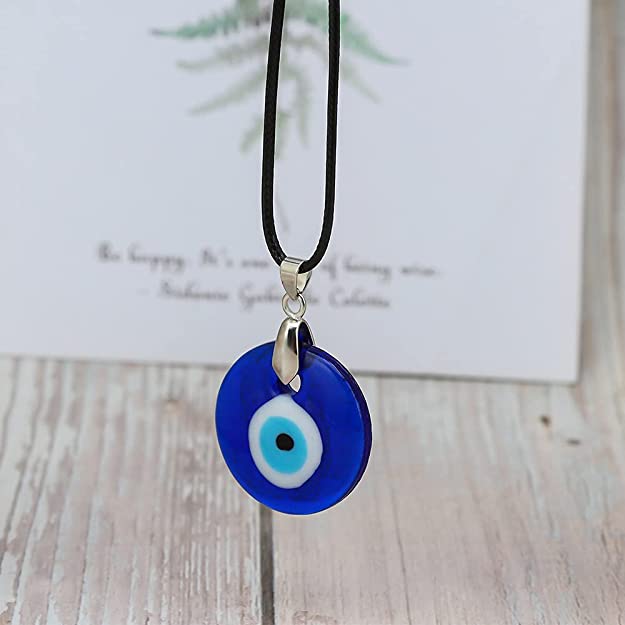 Nazar Charm, Evil Eye Protection Necklace Glass Leather Rope Chain Turkish Protact Lucky Necklace