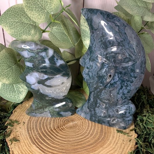 Moss Agate Moon Faces