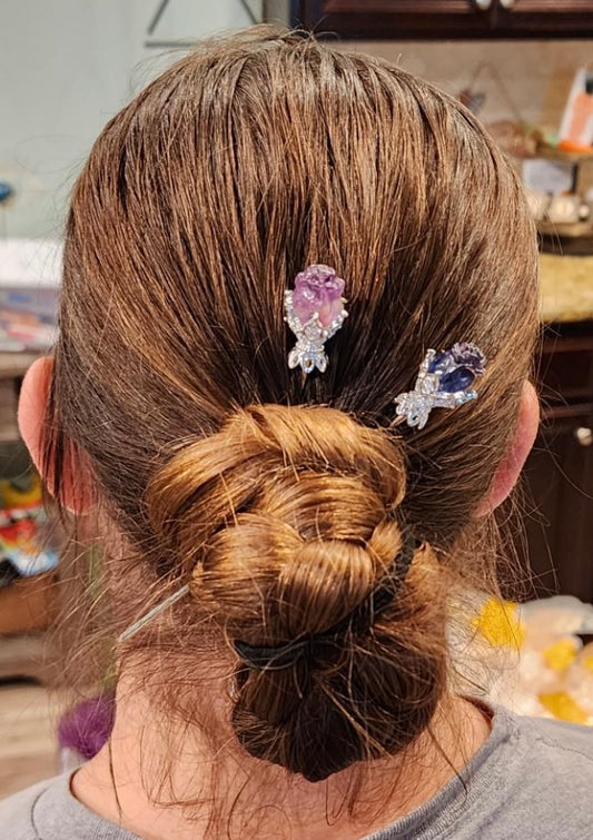 Fluorite Rose Hair Pins