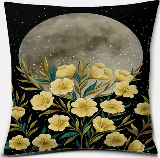 Moon With Yellow Flowers - Pillow Case Cover